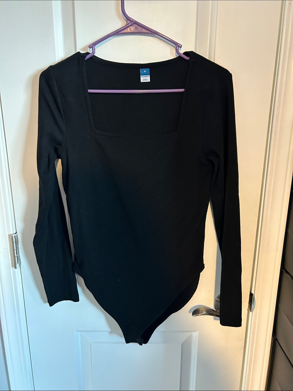 Old Navy Black Ribbed Square Neck Long Sleeve Bodysuit